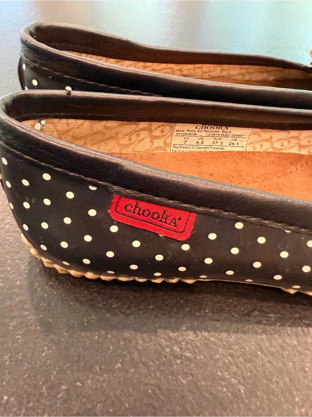Chooka Petite Dot Rubber Rain Flats Black Polka Dot Bow Rain Shoes Size 7